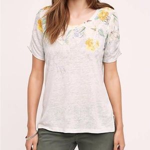 Anthropologie Meadow Rue Beach Blossom Linen Floral Tee Top S